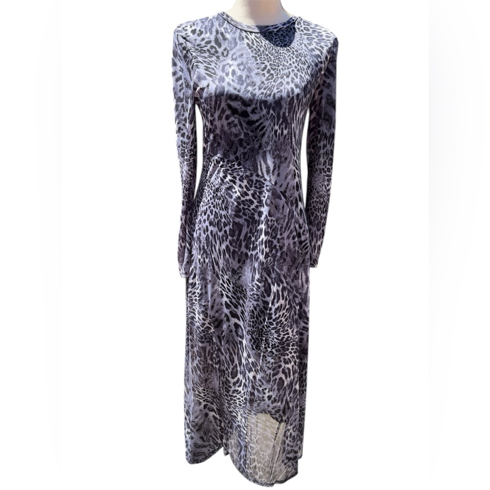 Elie McCarthy Maxi Mesh Leopard Print Dress